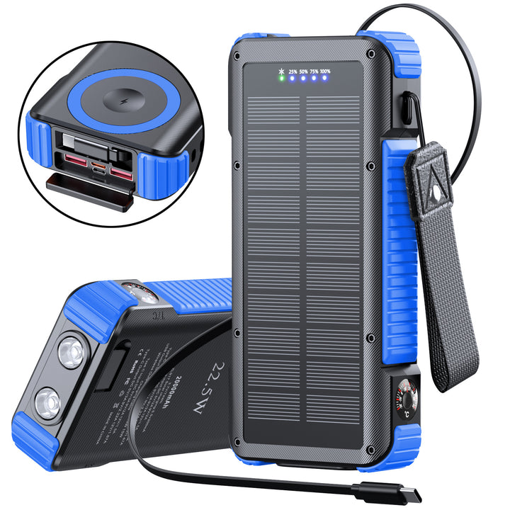 Høytytende solcelle powerbank med multifunksjonelle tilkoblinger og LED-skjerm Skanto