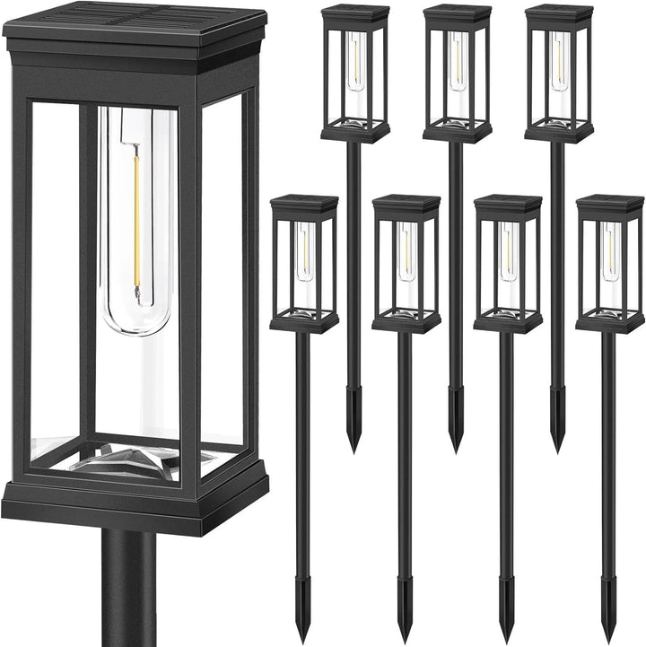 Utendørs Vanntett Vintage Glass Post Lantern Med LED Filament Pære Og Grunnstake Skanto