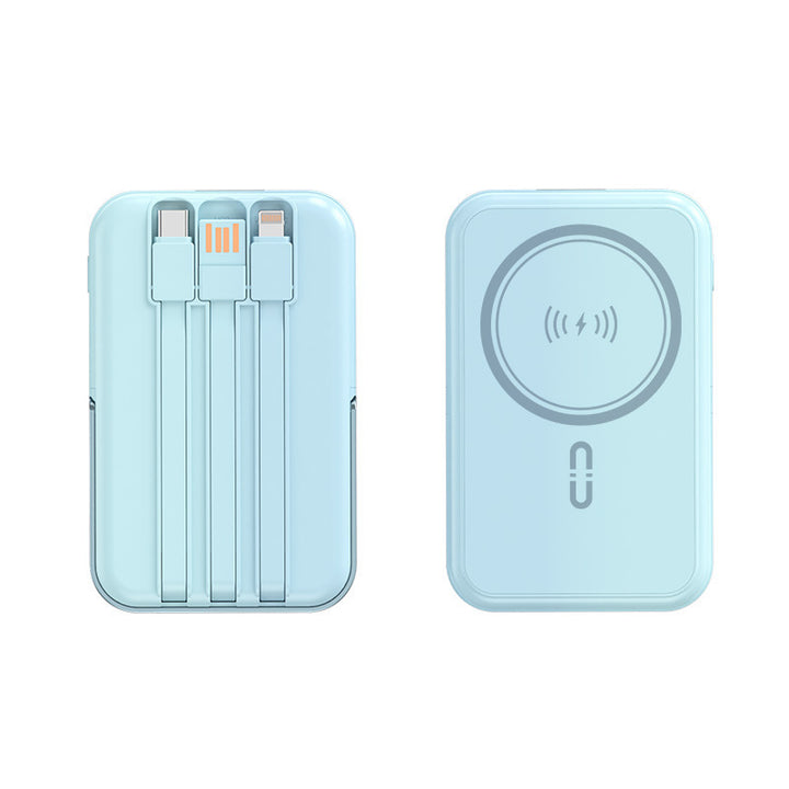 Powerbank med integrerte ladekabler og trådløs ladingsfunksjon Skanto