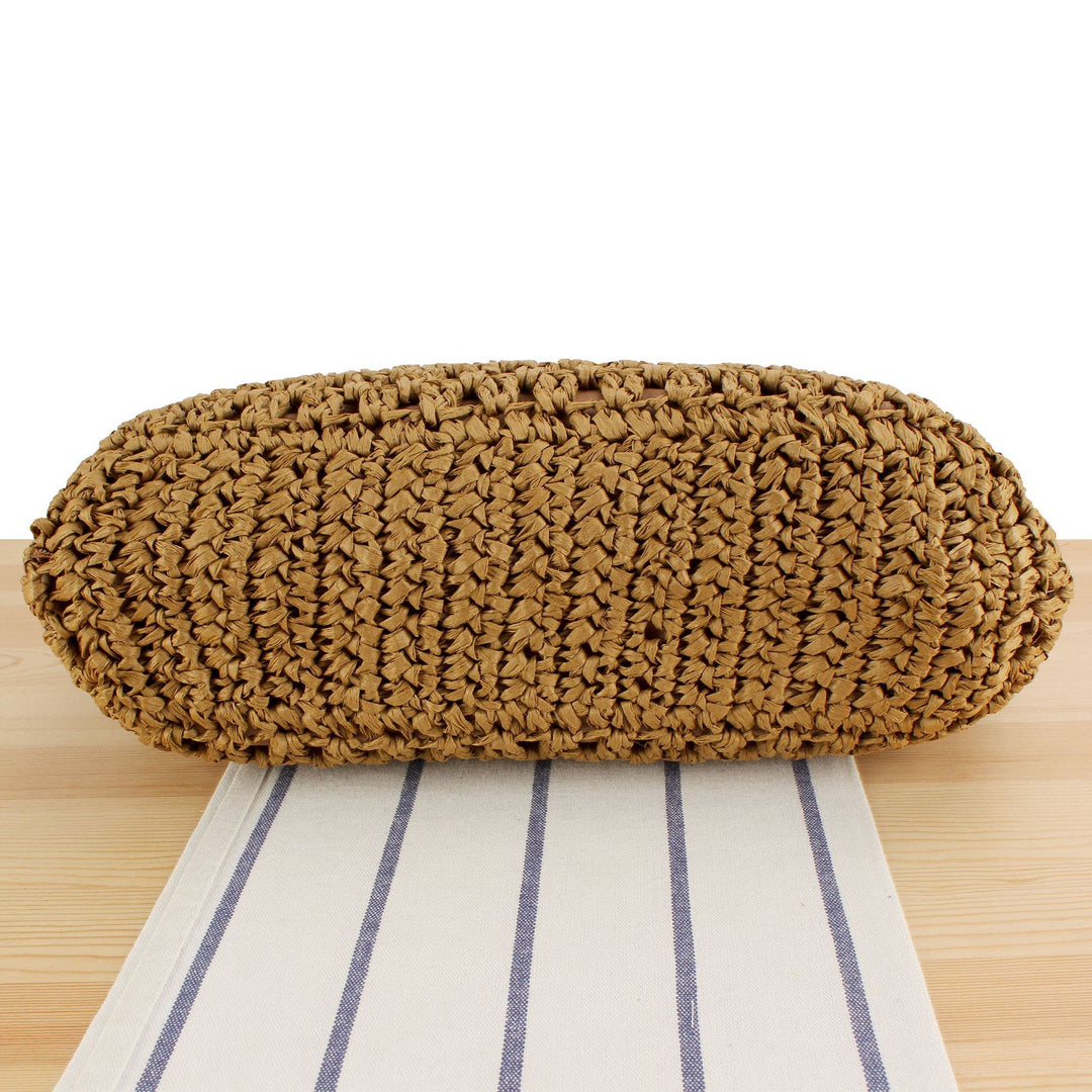 Beach shoulder bag made of natural weave with elegant chain decoration Skanto