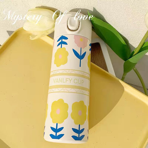 Damen Isolert Drikkeflaske med funksjonelt lokk og kreativt blomstermotiv Skanto