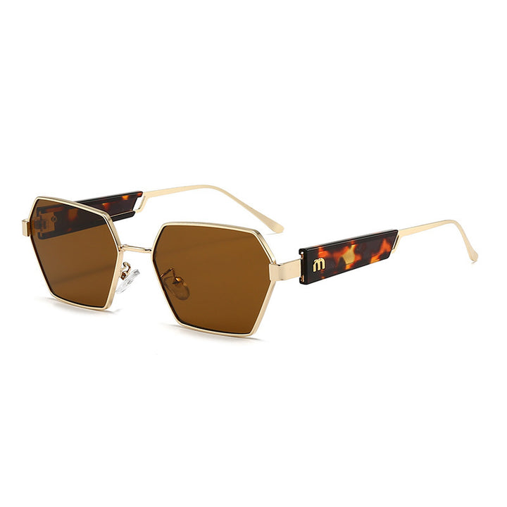 Dame Hexagon solbrille med luksuriøse metallakenter Skanto