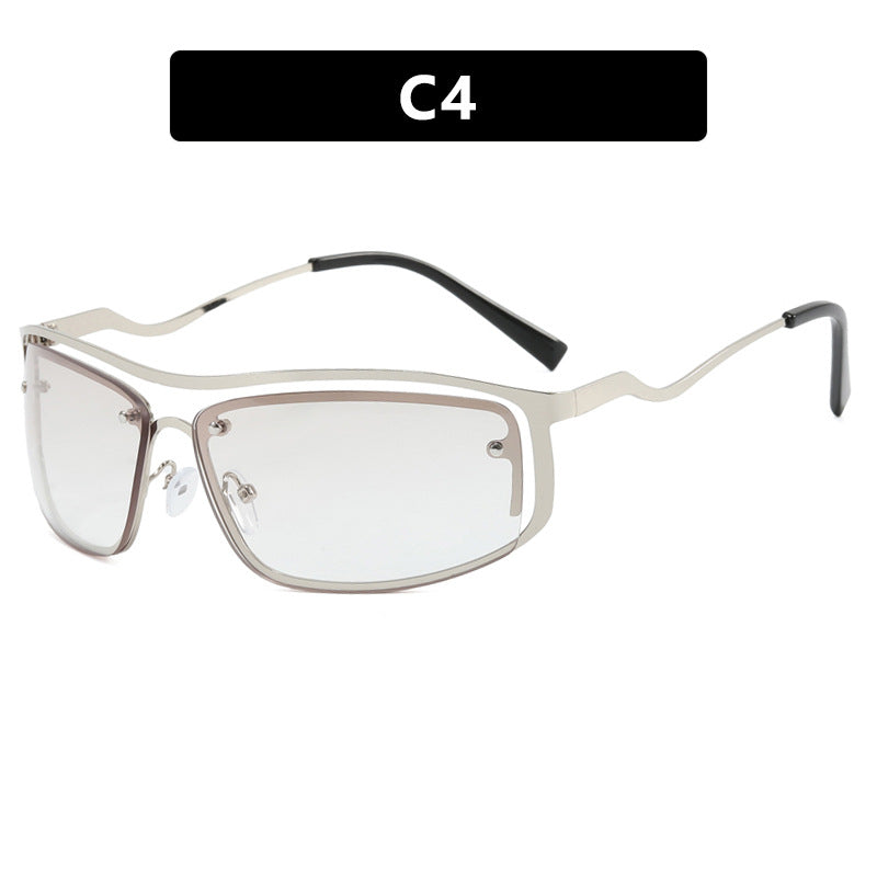 Damer futuristisk solbrille med elegant metallramme og høye transparente glass Skanto