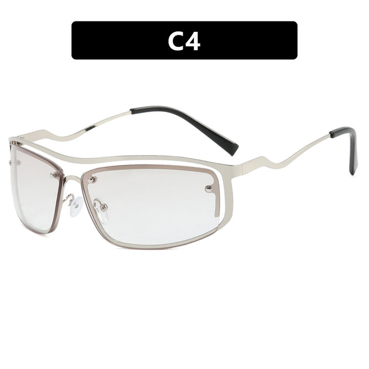 Damer futuristisk solbrille med elegant metallramme og høye transparente glass Skanto