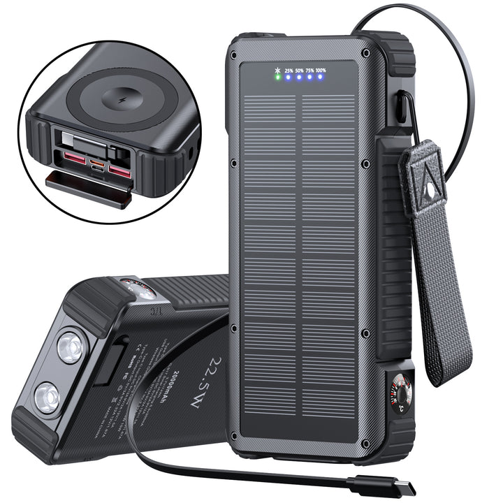 Høytytende solcelle powerbank med multifunksjonelle tilkoblinger og LED-skjerm Skanto