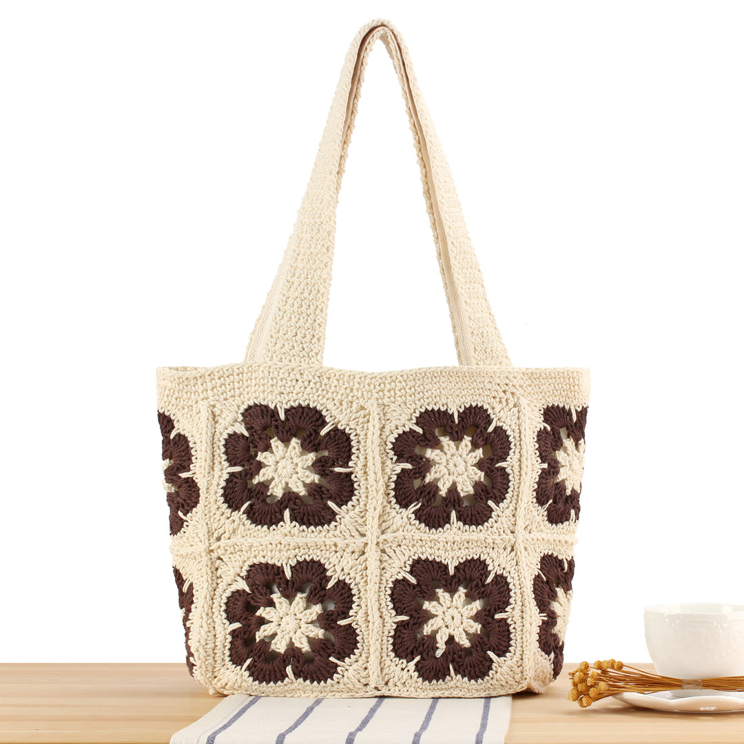 Hand-knotted tote bag with floral design Skanto