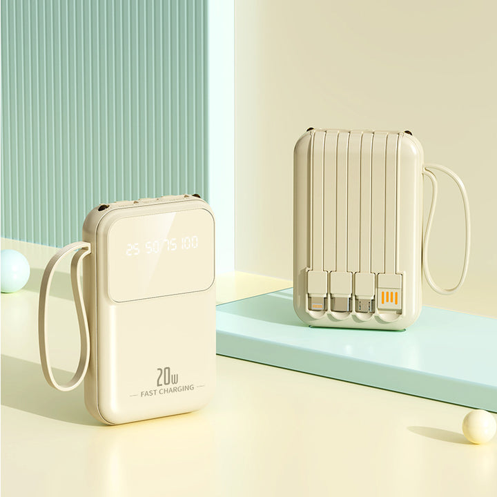 Bærbar powerbank med integrerte ladekabler og smart ladestatusindikator Skanto