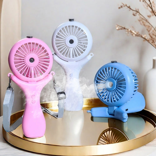 Kvinne bærbar mini håndvifte med sprayfunksjon og ergonomisk design Skanto
