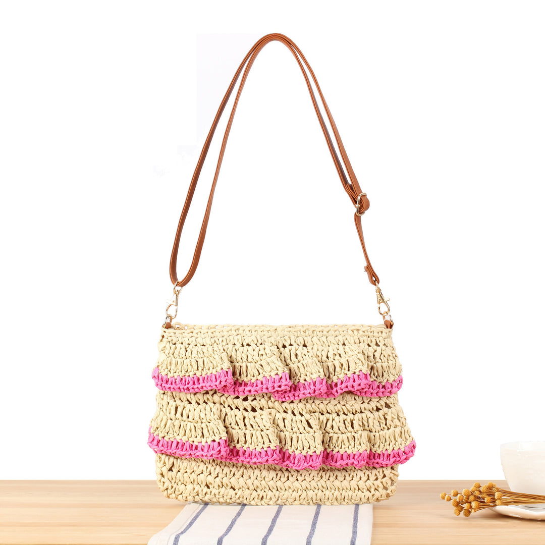 Ruffle design handbag made of braided raffia Skanto