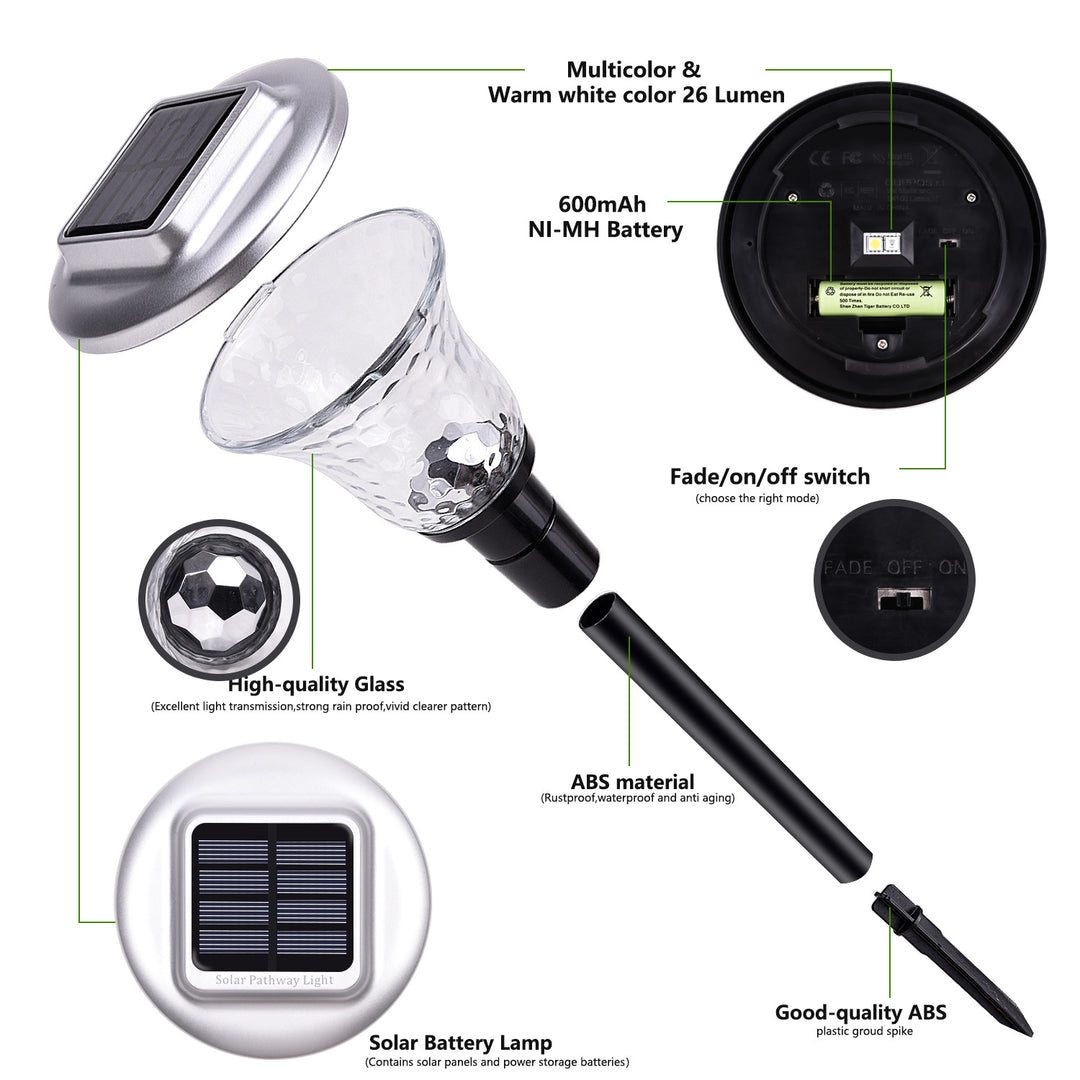 Solar LED Prosjektlys Stikking Med Fargeforandrende Krystall Linse Og Skumring-til-Dawn Sensor Skanto