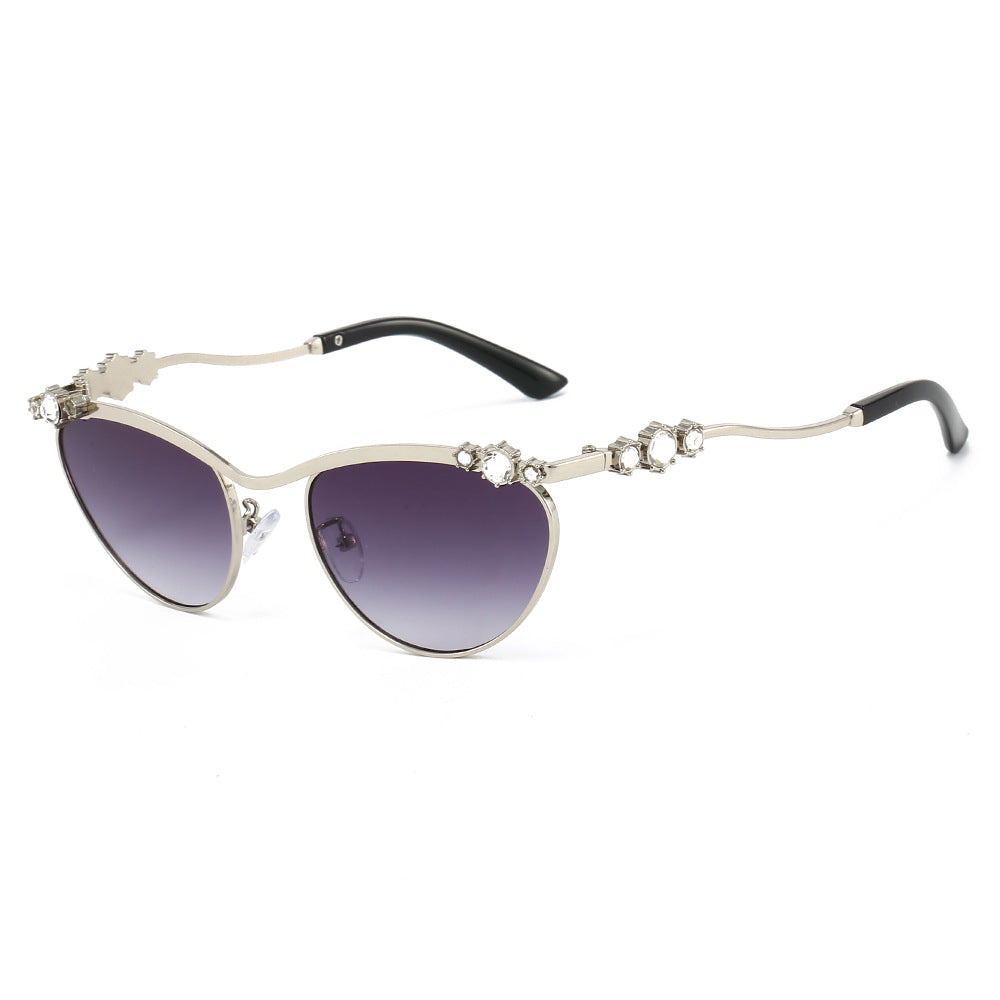 Dame Cat-Eye Solbriller med glitrende steindekor Skanto