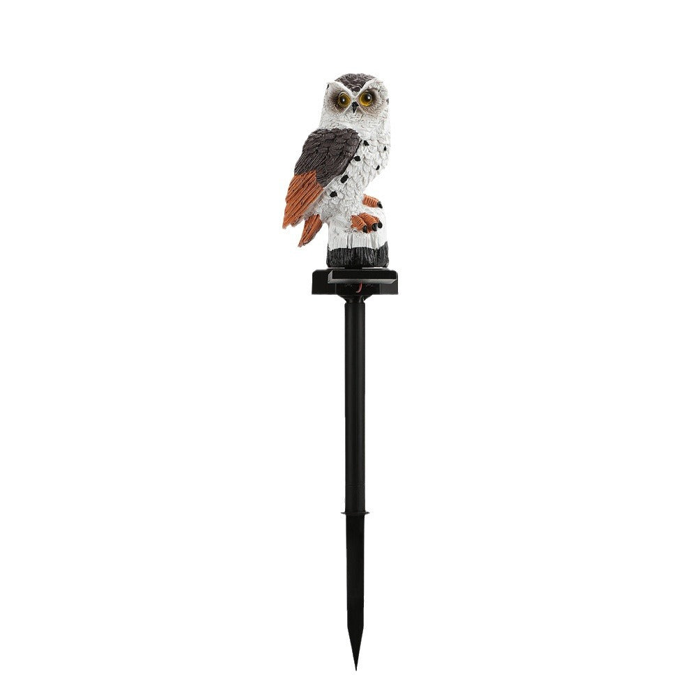 Solcelle-drevet ugle hage stake lys med realistisk harpiks plassert skulptur og automatisk skumrings-til-lys LED Skanto