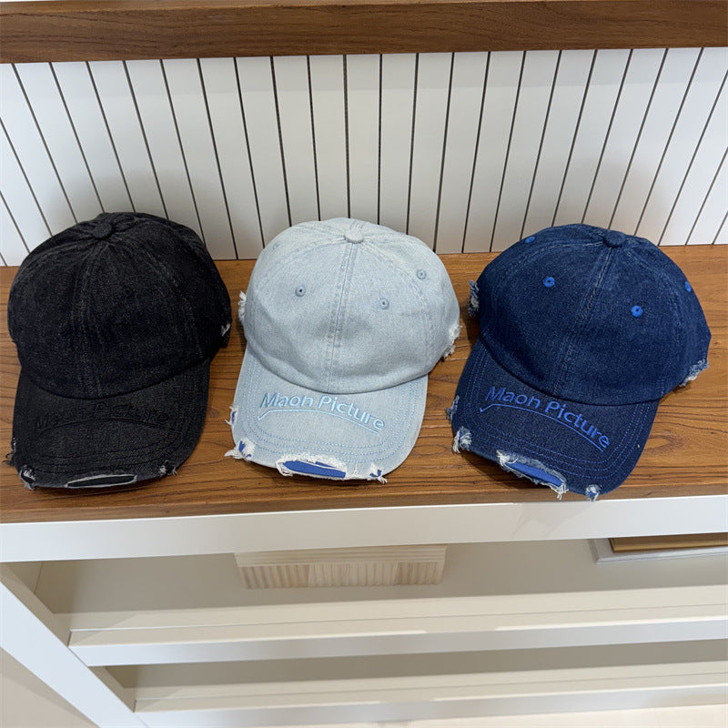 Kvinne's Slitt Denim Baseball Cap Skanto 1783922478