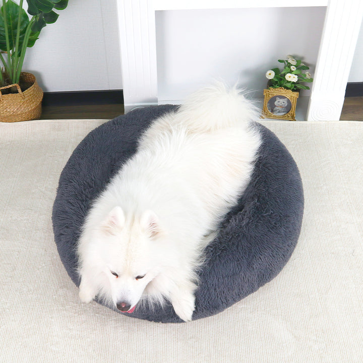 Rund luksuriøs plysj hundeseng