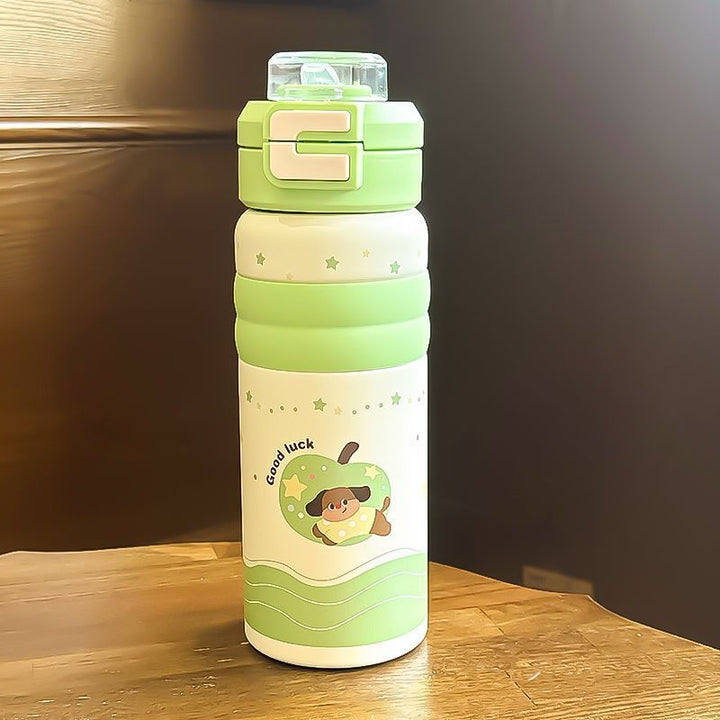 Damen Isolier-Trinkflasche mit sicherem Klappverschluss und niedlichem Hundemotiv Skanto