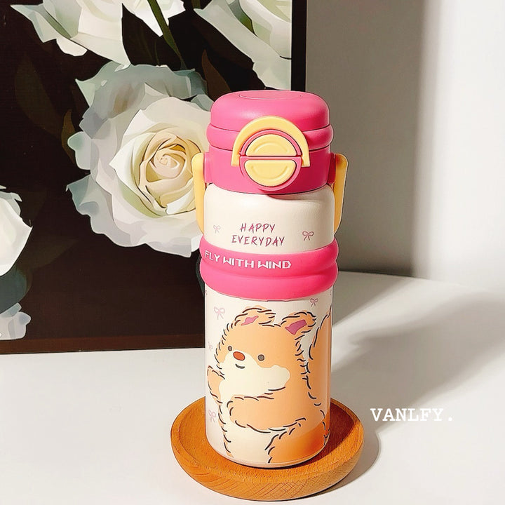 Damen Isolier-Trinkflasche mit praktischem Klappverschluss und niedlichem Tierdesign Skanto