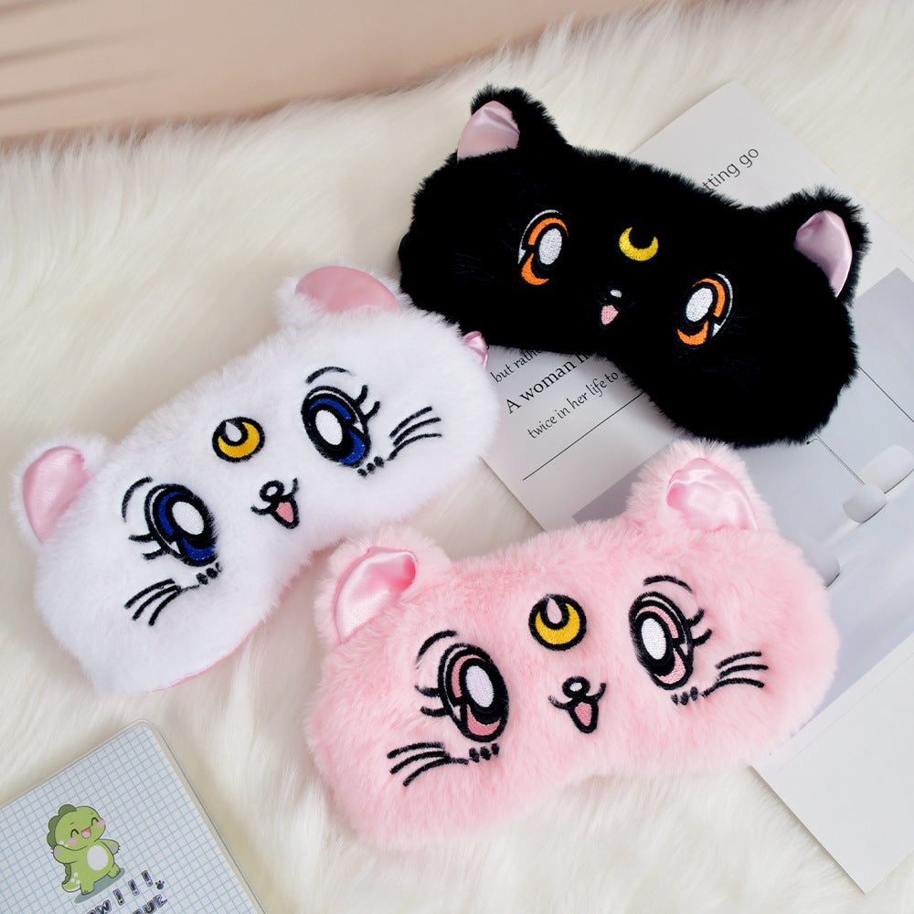 Damen nan fluffy sovemask med broderte kattemotiv og myke komfortører Skanto