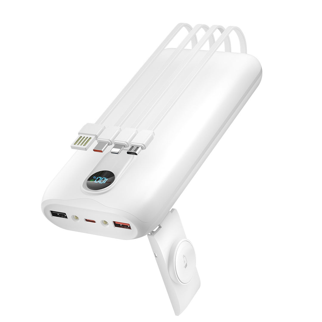 Bærbar powerbank med innebygde ladekabler og LCD-skjerm Skanto