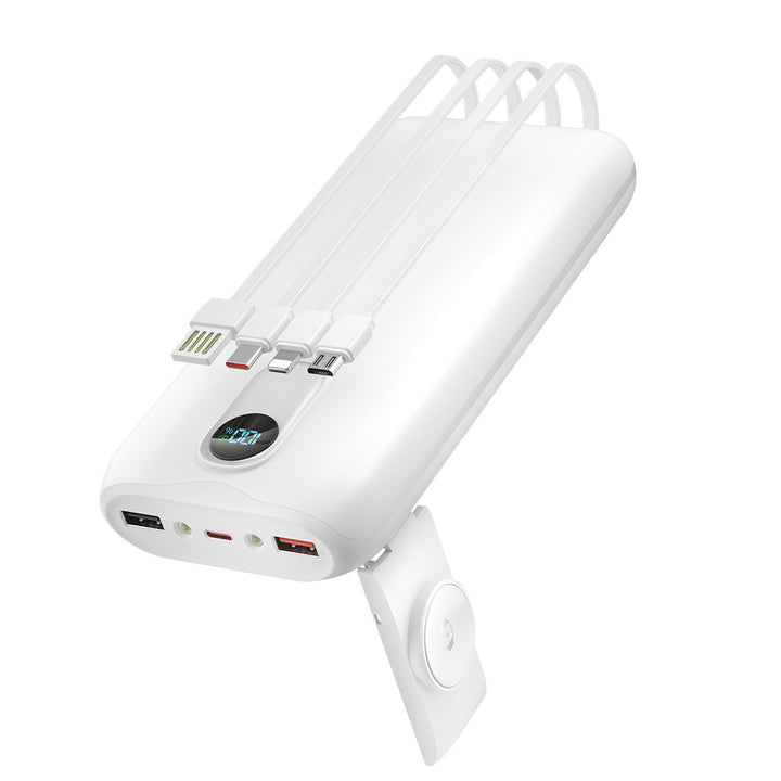 Bærbar powerbank med innebygde ladekabler og LCD-skjerm Skanto