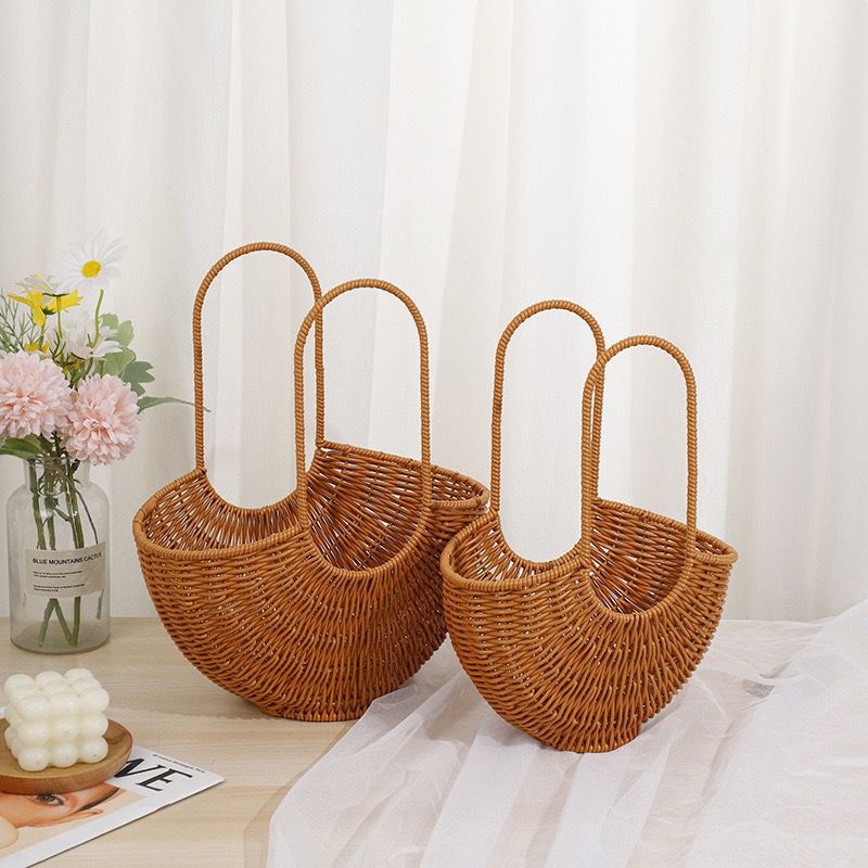 Damer Elegant flettet Rattankurv med dobbel håndtak Skanto