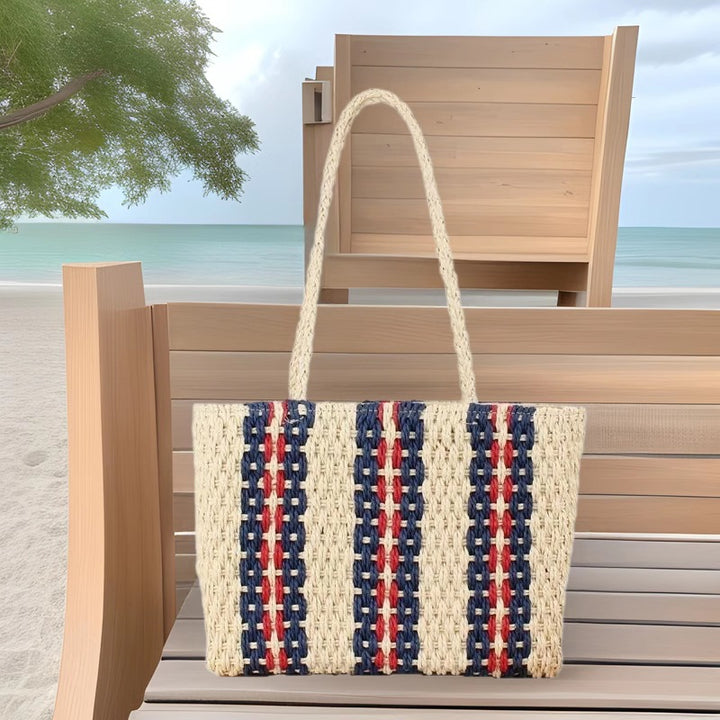 Elegant og Romslig Bast-Shopper med Slående Stripedesign Skanto
