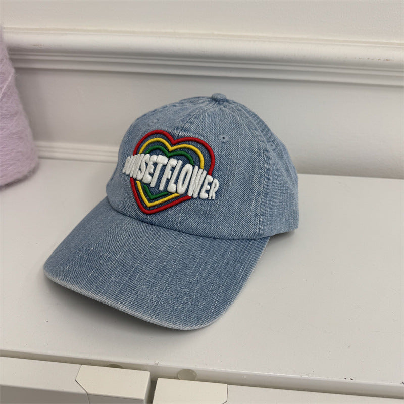 Kvinnebrodert hjerte-design denim baseball cap Skanto