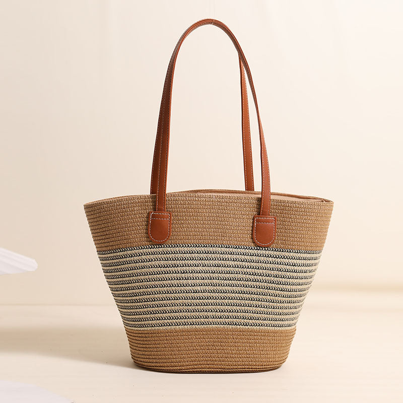 Elegant Bast Tote Bag med Læderdetaljer Skanto