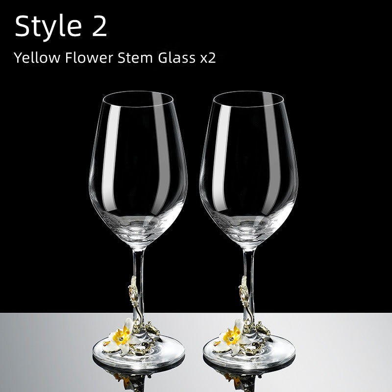 Metallic Blomst Krystall Vin Glass med Dekanter Koffert Sett | Skanto