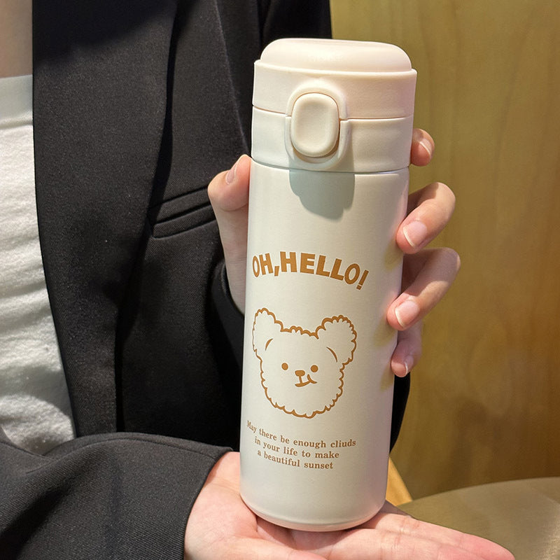 Damen isolierte Trinkflasche mit süßem Tierdesign und praktischem Klappdeckel Skanto