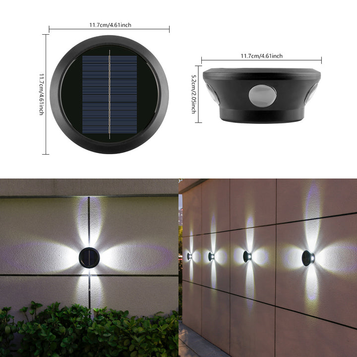 Rund Solvegglampe Med Kvadrant-Stråle LED Dekorativ Utendørs Vegglampe Og Værbestandig Hus Skanto