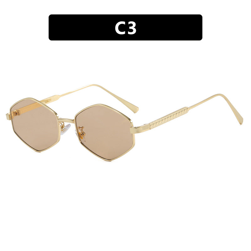 Dame hexagonal solbrille med elegante metallaksenter og UV-beskyttelse Skanto