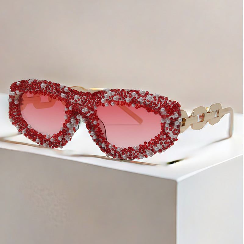 Dame Glamorøs solbrille med dekorert ramme Skanto