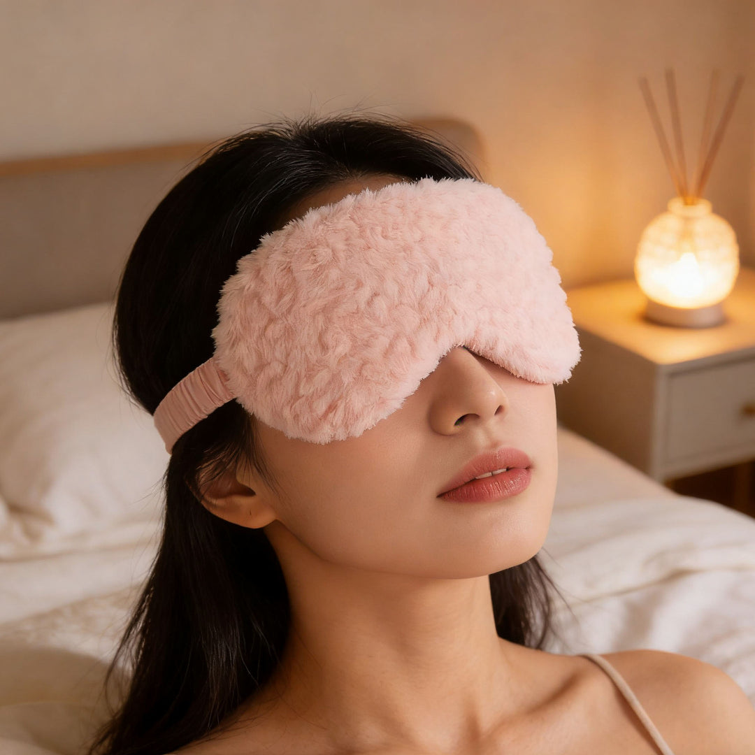 Damen nan luksuriøs sovemaske med voluminøst kunstpelsdeksel og mykt polstret øyeområde Skanto