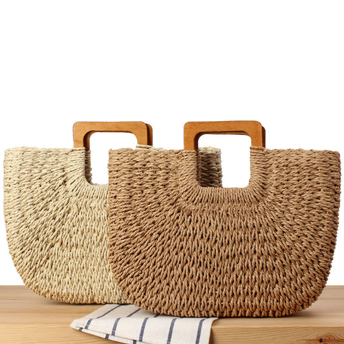 Handmade straw bag with wooden handle Skanto