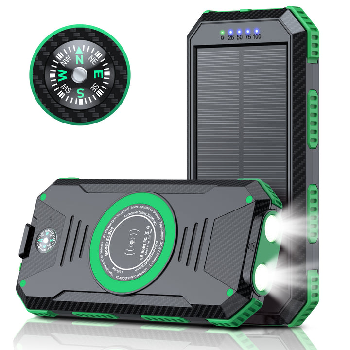 Solcelledet Powerbank med Innebygd Kompass og LED-Belysning Skanto
