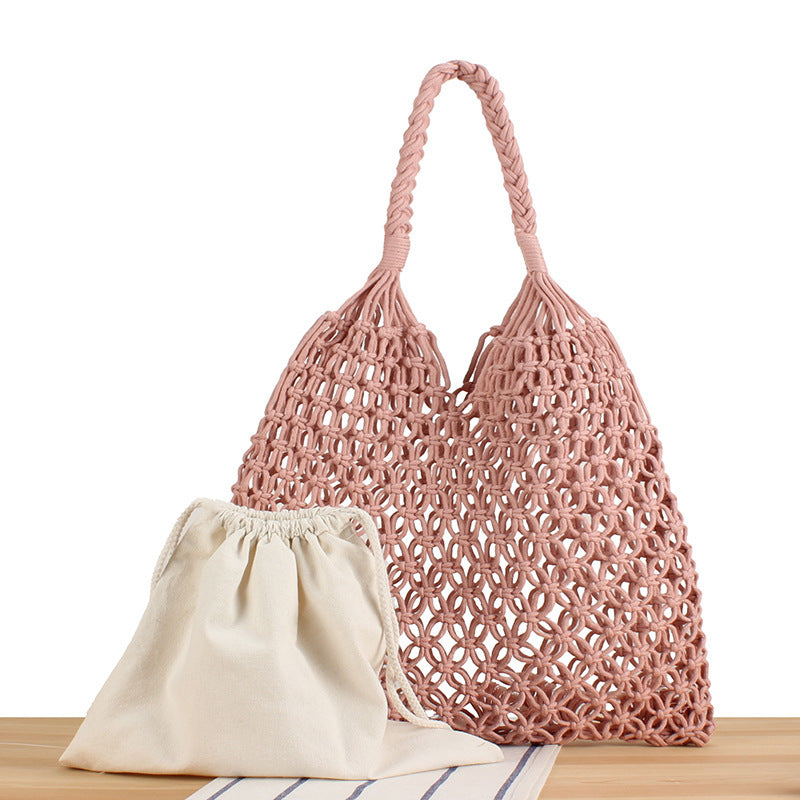 Handbag made of robust hand-knotted net material Skanto