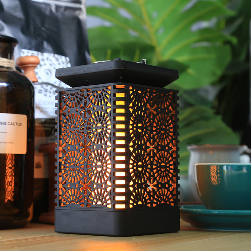 Solar-Powered Decorative Metal Lantern with Flickering LED Flame Effect Skanto