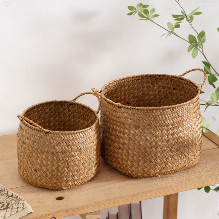 Håndlaget lagringskurv med naturlig vevd design Skanto