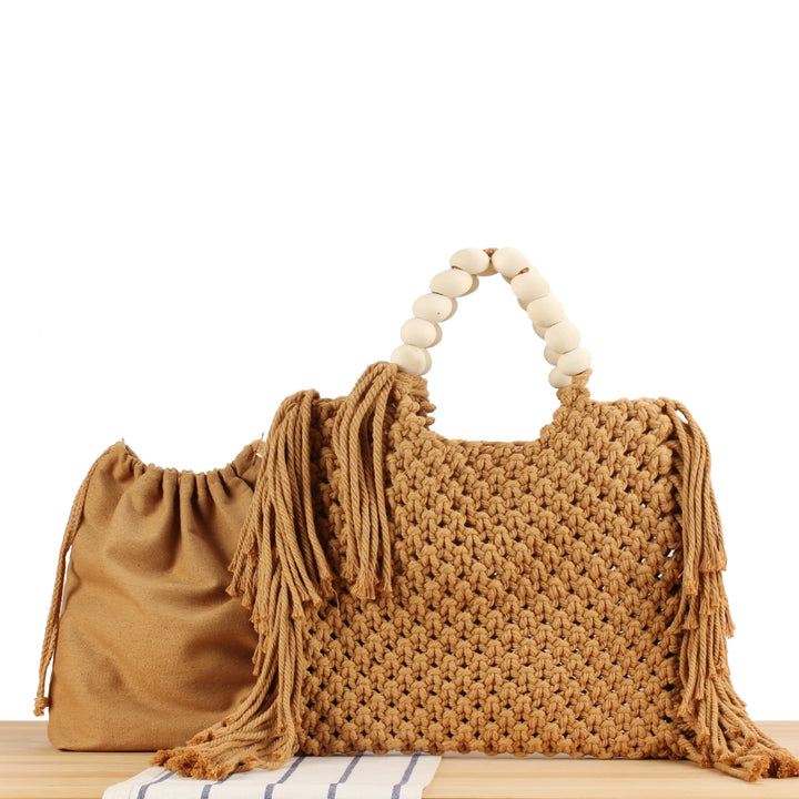Hand-knotted Tote Bag with Decorative Fringes Skanto