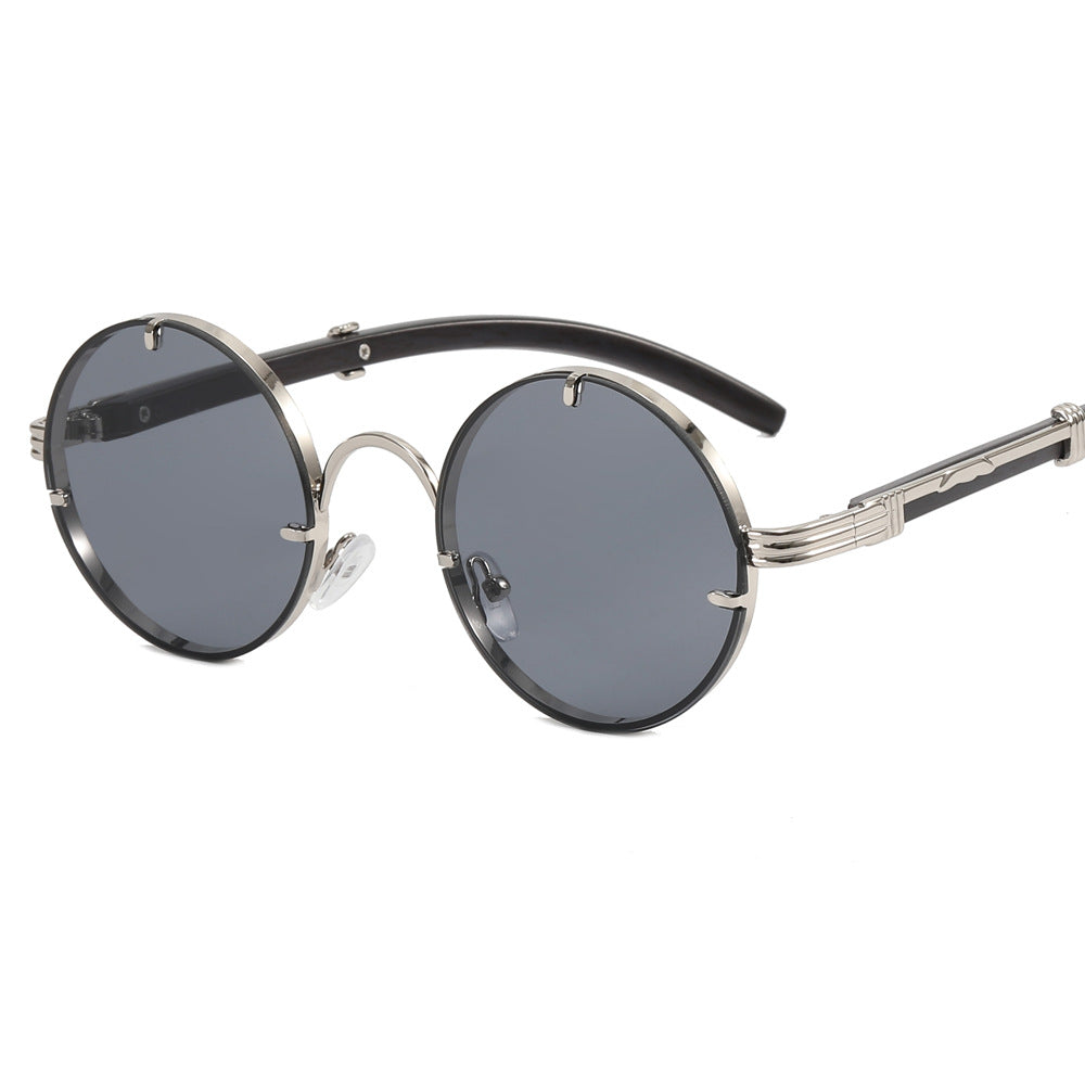 Dame rund solbrille med luksuriøs tre ramme og gull akenter Skanto