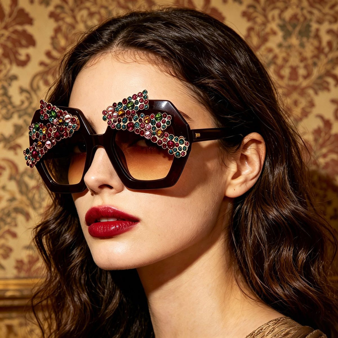 Dame Statement-solbrille med glitrende krystallramme Skanto