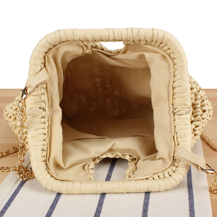 Shoulder Bag from Hand-Knotted Natural Material with Elegant Chain Strap Skanto