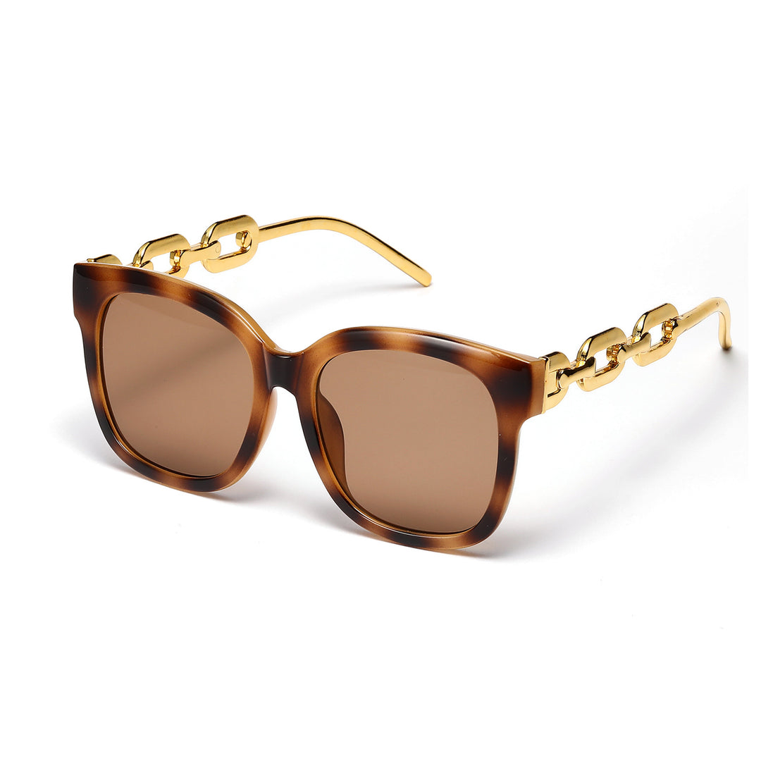Dame moteriktig oversized solbrille med luksuriøs kjedeinnramming Skanto