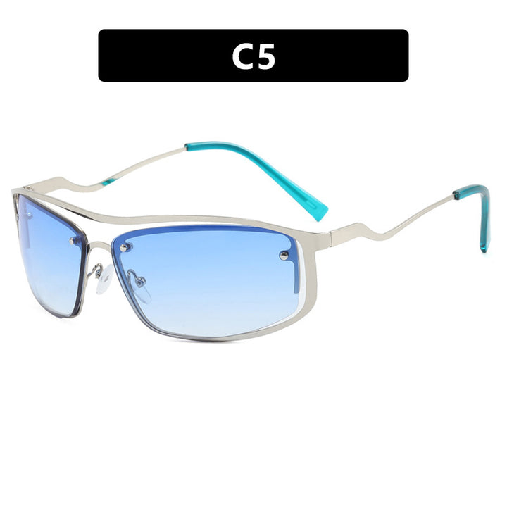 Damer futuristisk solbrille med elegant metallramme og høye transparente glass Skanto