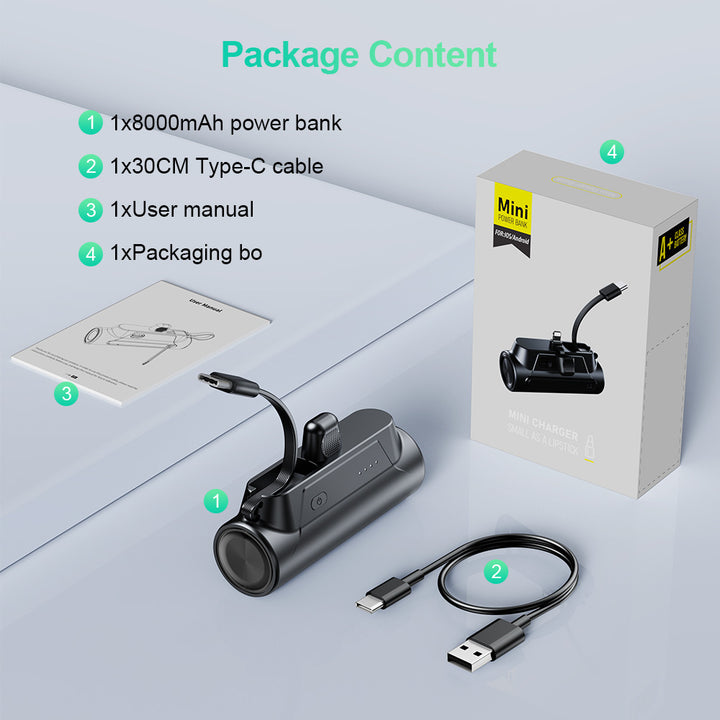 Mini Powerbank med integrert ladekabel Skanto