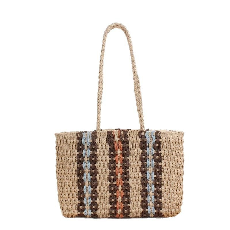 Elegant og Romslig Bast-Shopper med Slående Stripedesign Skanto