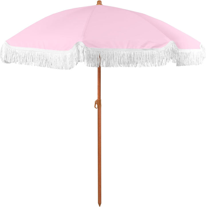 Dame solskjerm med dusk og stripete design Skanto