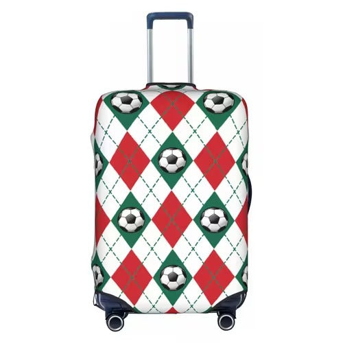 Unisex nan elastisk kofferversegulv med fotball-argyle-motiv, rivesterkt stretchdeksel for tralle med håndtak- og hjulåpninger Skanto