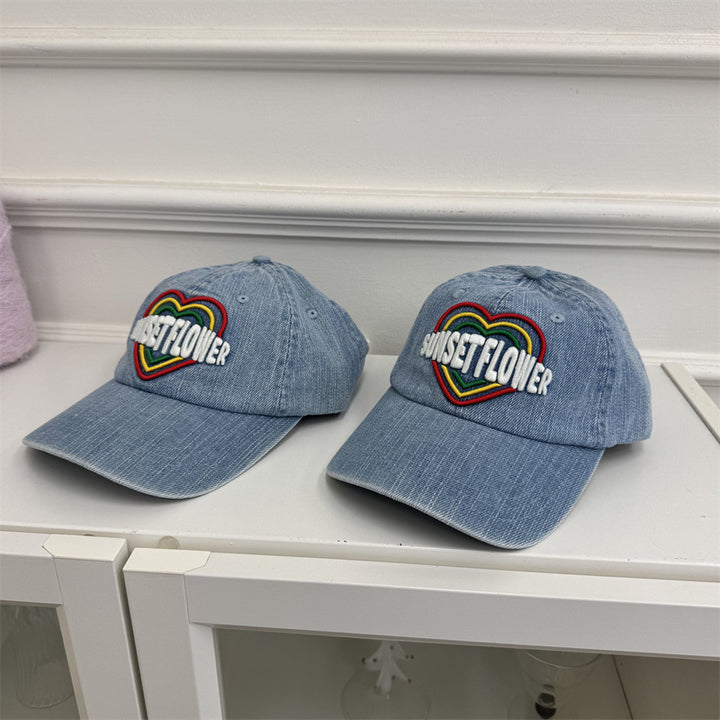 Kvinnebrodert hjerte-design denim baseball cap Skanto