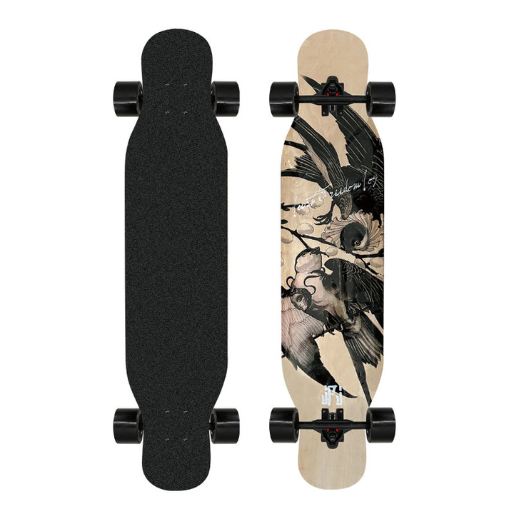 Kunstnerisk løveprydet longboard Skanto